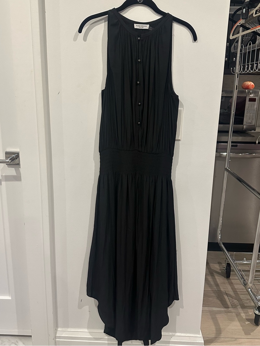 Ramy Brook Black Sleeveless High-Low Pleated Button Dress size medium